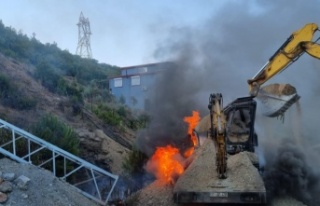 Alanya’da çıkan yangında kamyon ve iş makinesi...